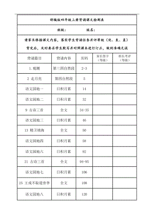 统（部）编版四年级上册背诵课文内容及闯关表.doc