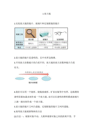 2021新教科版六年级上册科学1 放大镜 知识点总结.doc