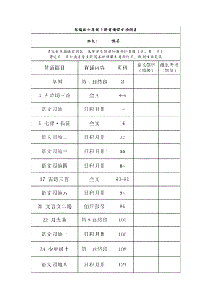 统（部）编版六年级上册背诵课文检测表及内容.docx