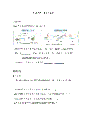 2021新教科版六年级上册科学6 观察水中微小的生物 巩固练习（含答案）.doc