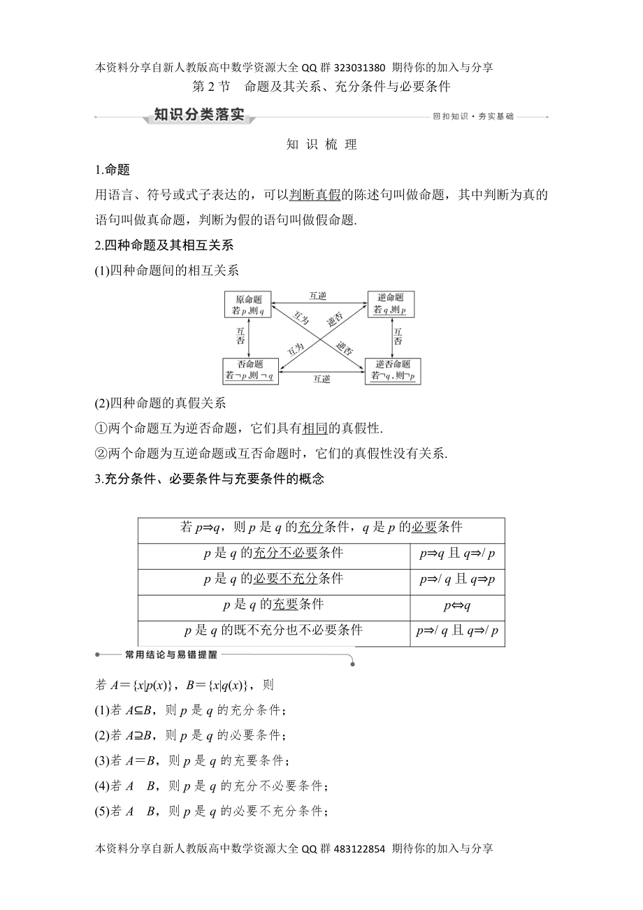 （2022高考数学一轮复习(创新设计)）第2节 命题及其关系、充分条件与必要条件.DOCX_第1页