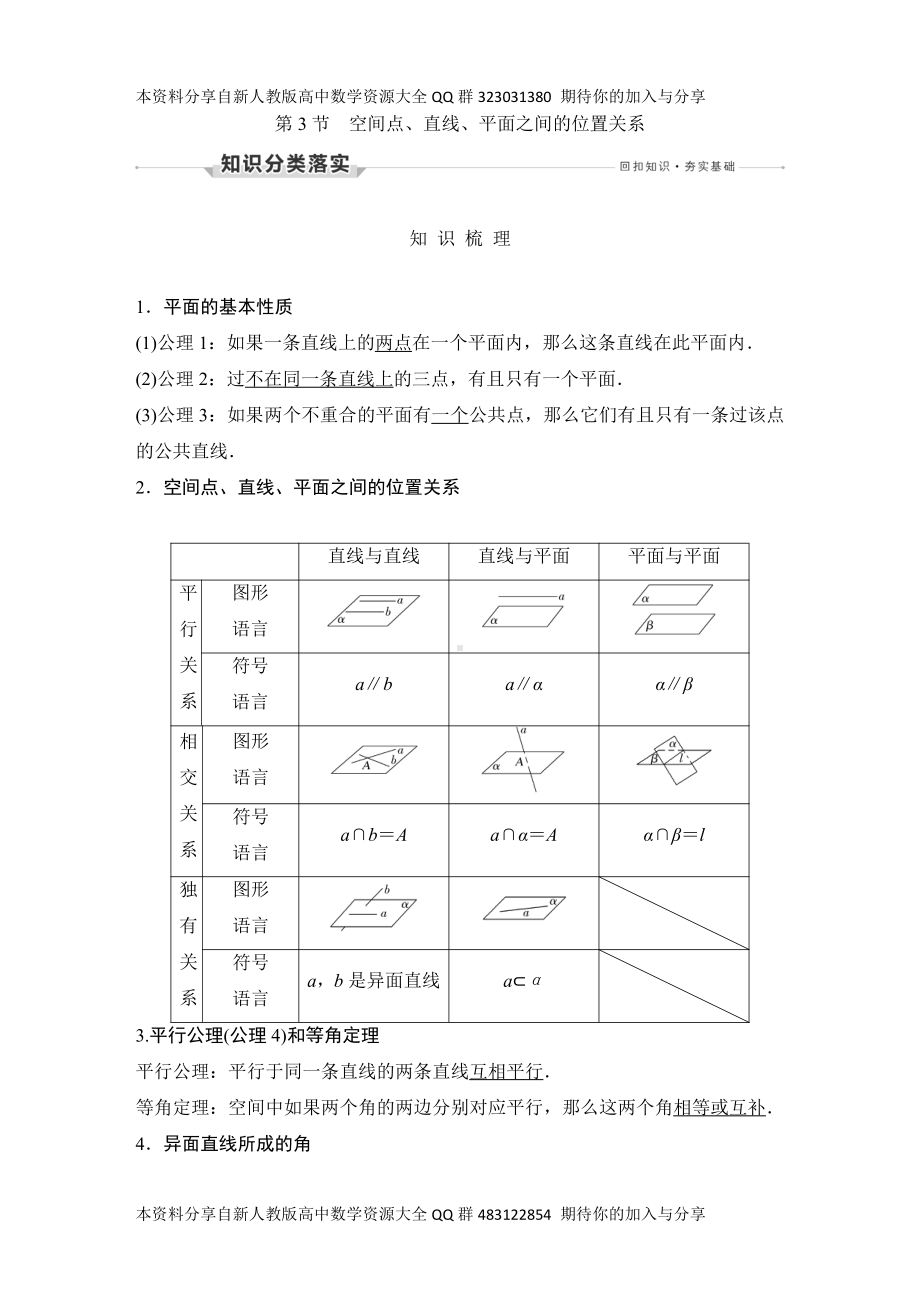 （2022高考数学一轮复习(创新设计)）第3节　空间点、直线、平面之间的位置关系.DOCX_第1页