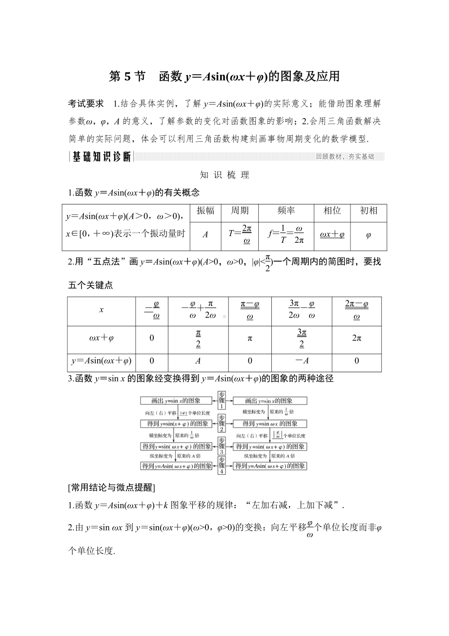 （2022高考数学一轮复习(步步高)）第5节 函数y＝Asin(ωx＋φ)的图象及应用.doc_第1页