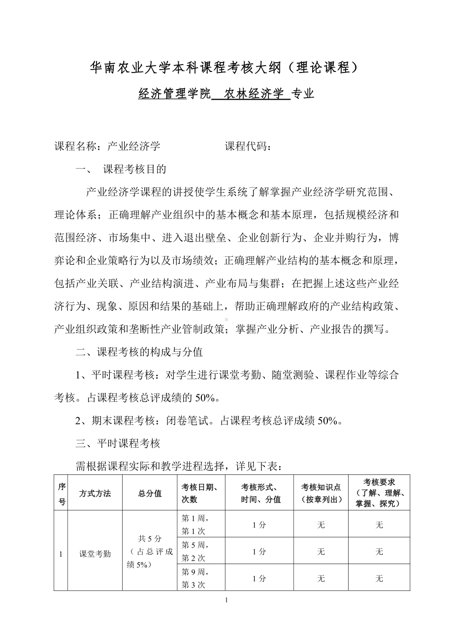 产业经济学：邓家琼 产业经济学华南农业大学本科课程考核大纲.doc_第1页