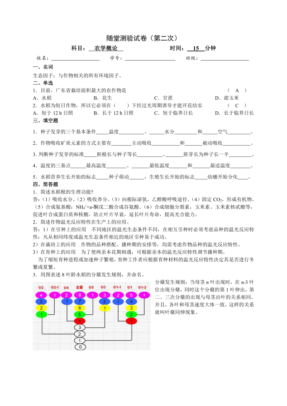 农学概论：随堂测验（第二次）答案.doc_第1页