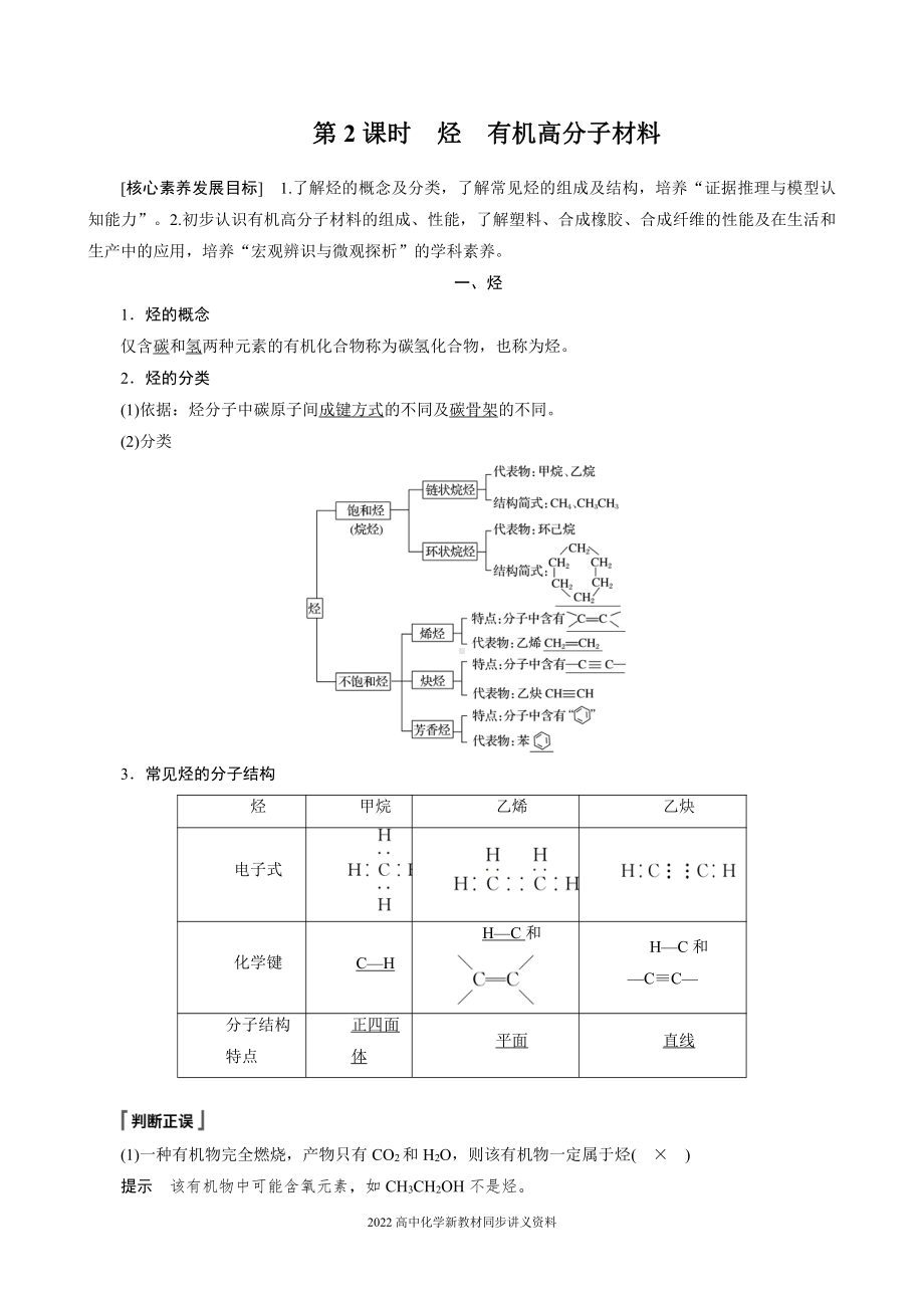 2022届高中化学新教材同步必修第二册 第七章 第二节 第2课时 烃　有机高分子材料.docx_第1页