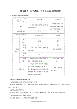 2022届高中化学新教材同步选择性必修第二册 第3章 微专题5 分子晶体、共价晶体的比较与应用.docx