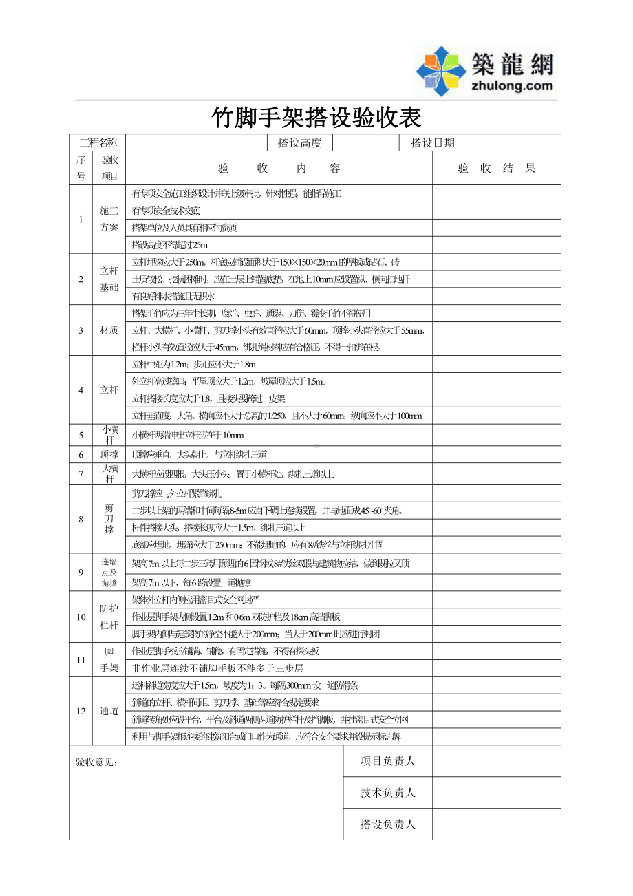 09-2-1竹脚手架搭设验收表.doc_第1页