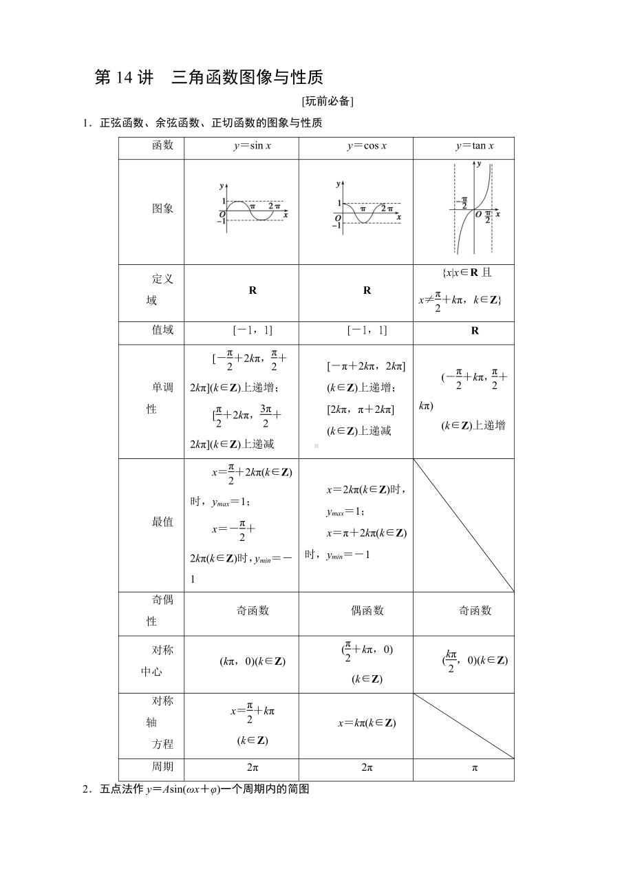 高一必修一周末辅导经典讲义：第14讲三角函数图像与性质学生.docx_第1页