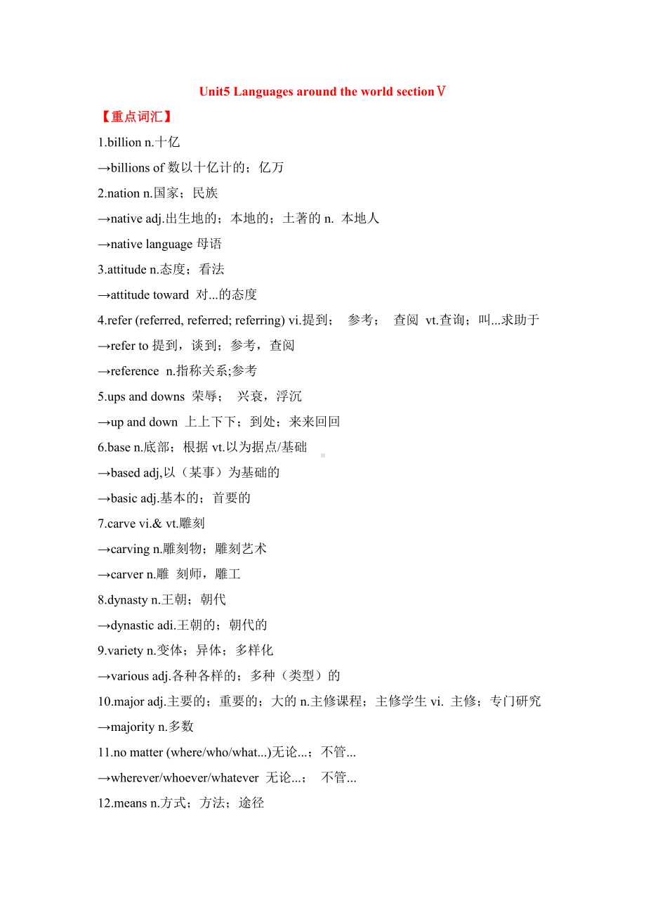 （2021新人教版）高中英语必修第一册（高一）期末备考 Unit5 Languages around the world SectionⅤ重点归纳&写作指导 .doc_第1页