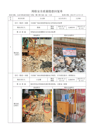 12月第1周路桥分公司周检、月检安全、质量隐患回复单.doc