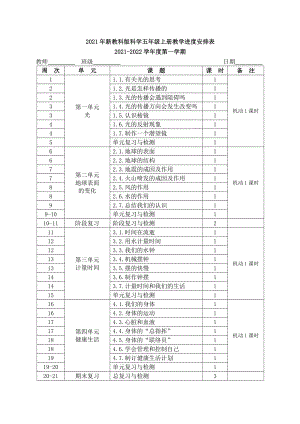 2021年秋新教科版科学五年级上册教学进度安排表.docx