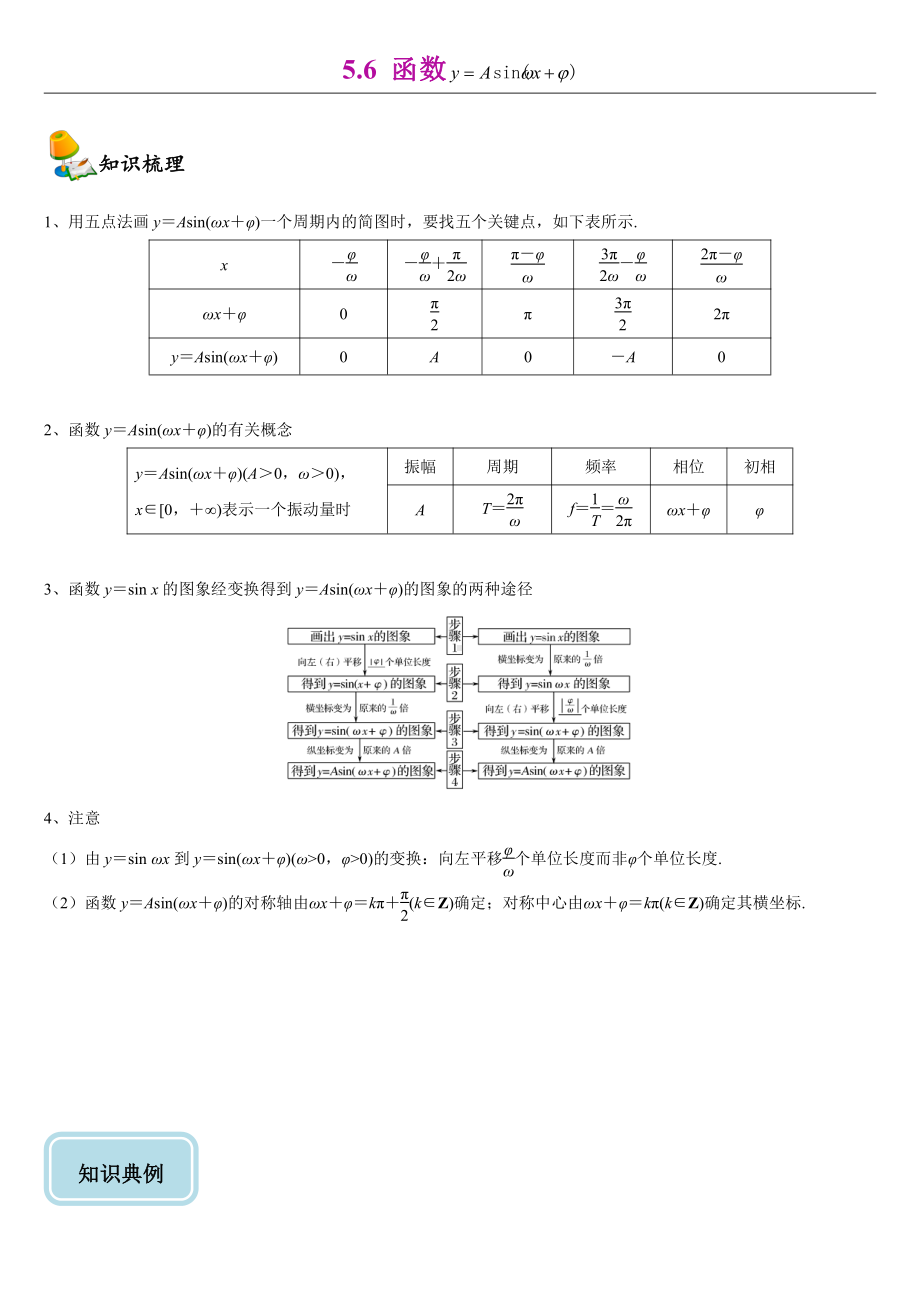 （2021新教材）人教A版《高中数学》必修第一册5.6函数y=Asin(ωx+φ)同步讲义.doc_第1页