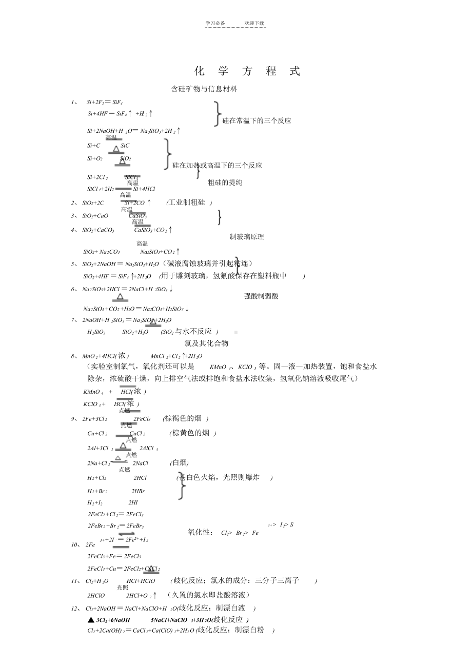 必修一第四章化学方程式汇总.doc_第1页