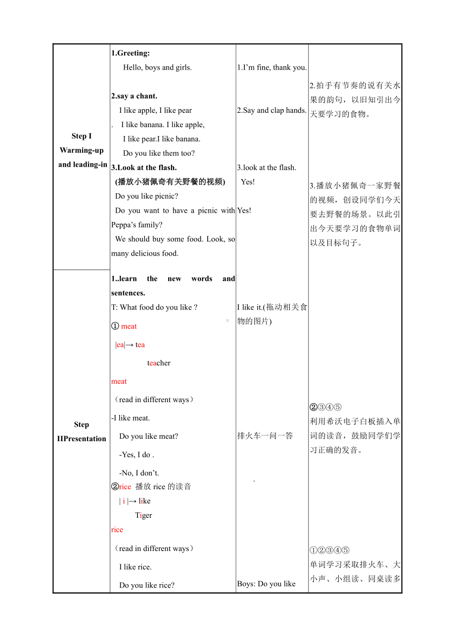 外研版（三起）三年级下册Module 4-Unit 1 Do you like meat -教案、教学设计-部级优课-(配套课件编号：a17ce).doc_第3页