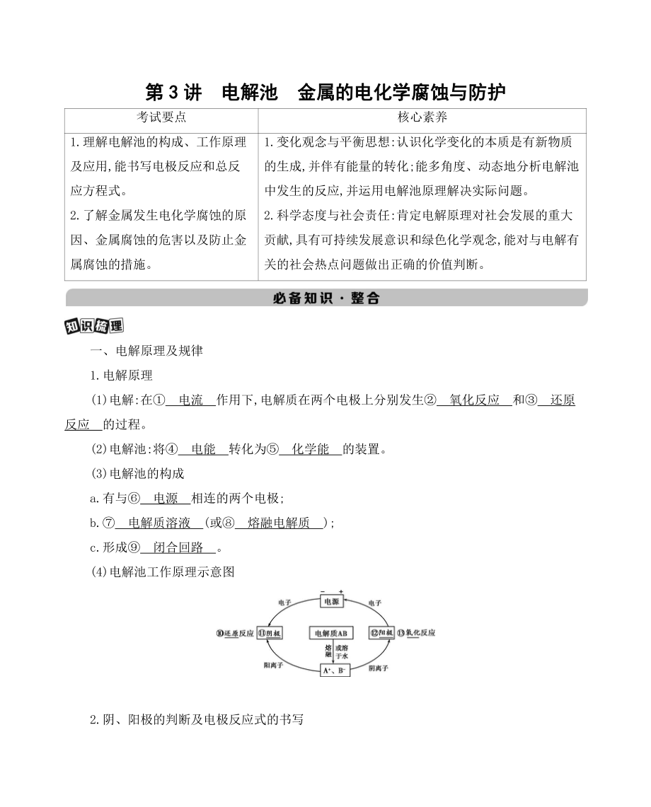 《3年高考2年模拟》2022课标版高中化学一轮复习 第3讲　电解池　金属的电化学腐蚀与防护.docx_第1页