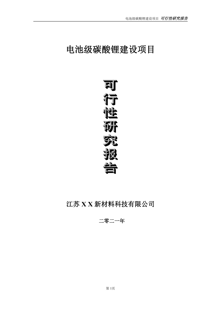 电池级碳酸锂建设项目可行性研究报告-立项方案.doc_第1页