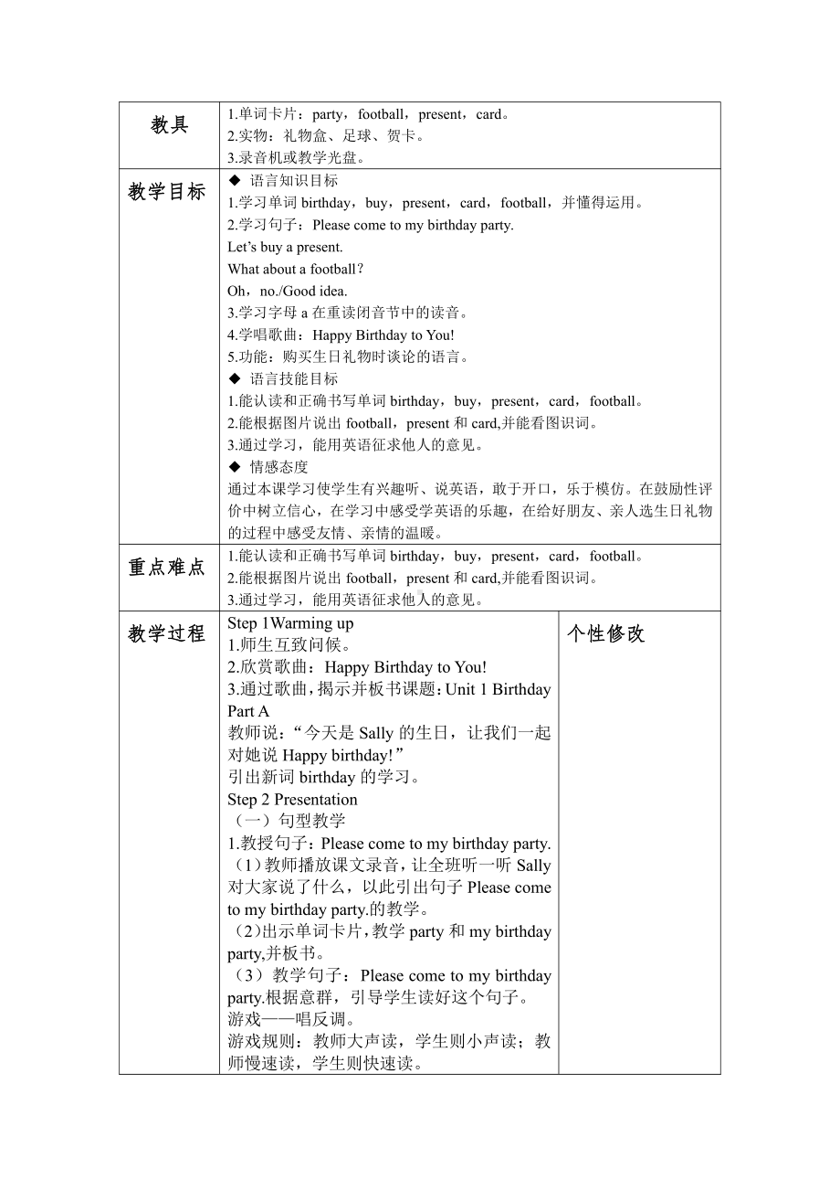 闽教版三年级上册Unit 1 Hello-Part A-教案、教学设计--(配套课件编号：401fa).doc_第1页