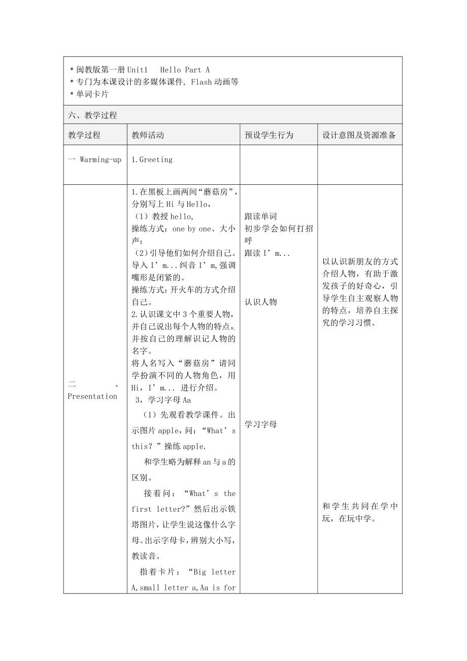 闽教版三年级上册Unit 1 Hello-Part A-教案、教学设计--(配套课件编号：60074).doc_第2页