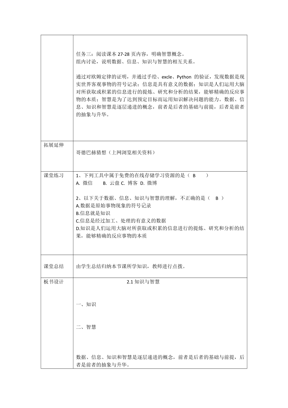 （2021新粤教版）高中信息技术必修一2.1知识与智慧教案.doc_第3页