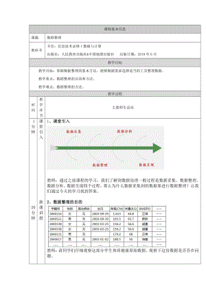 （2021新人教中图版）高中信息技术必修一 3.2.2数据整理（第二十三课时）-教学设计.doc