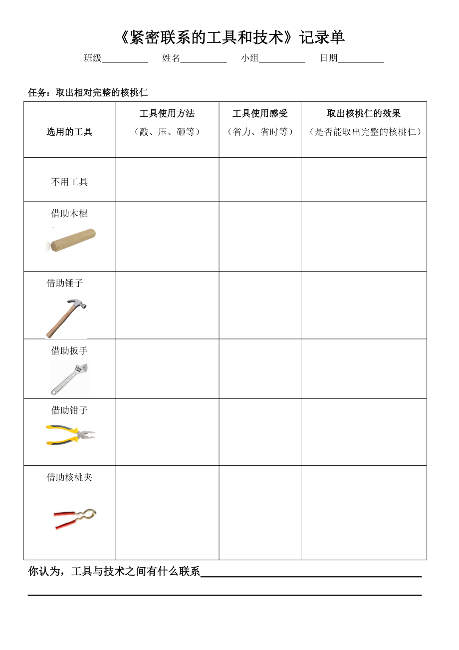 2021新教科版六年级上册科学3.1《紧密联系的工具和技术》ppt课件（含记录单+视频）.zip