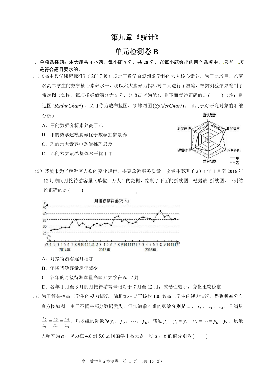 （2021新教材）人教A版高中数学必修第二册第九章《统计》单元检测卷B.doc_第1页