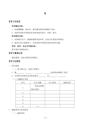 2021新青岛版（六三制）四年级上册科学 3 鸟 学案（无答案）.docx