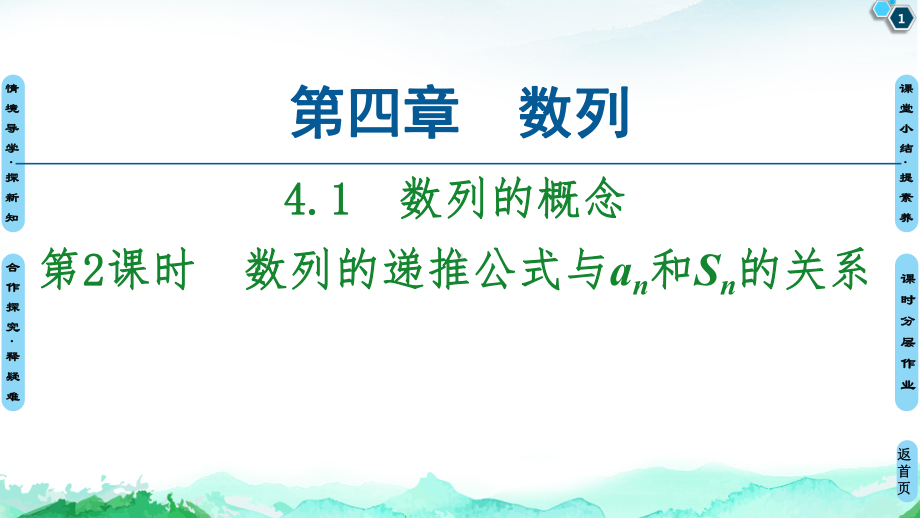 （2021新教材）人教A版高中数学选择性必修第二册第4章 4.1第2课时　数列的递推公式与an和Sn的关系ppt课件.ppt_第1页