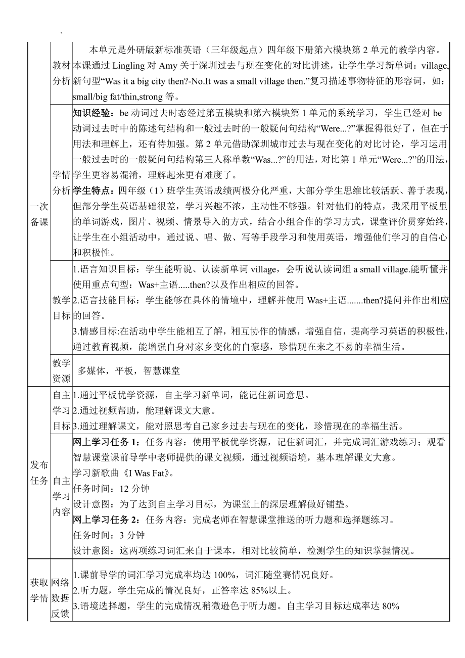 外研版（三起）四下Module 6-Unit 2 Was it a big city then -教案、教学设计-市级优课-(配套课件编号：d2b08).doc_第1页