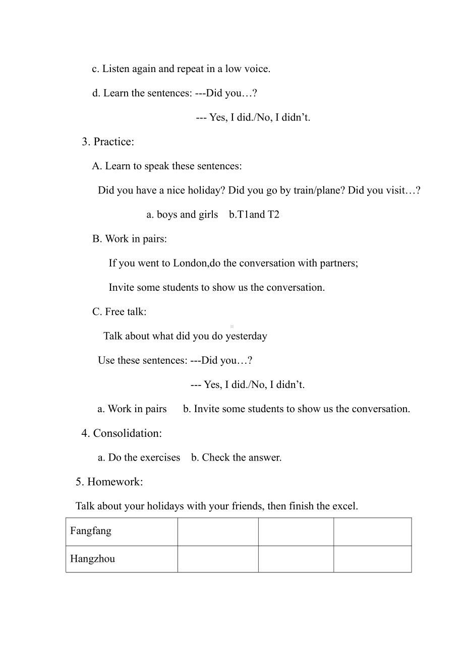 外研版（三起）四下Module 9-Unit 2 Did you have a nice holiday -教案、教学设计-公开课-(配套课件编号：023c8).doc_第2页