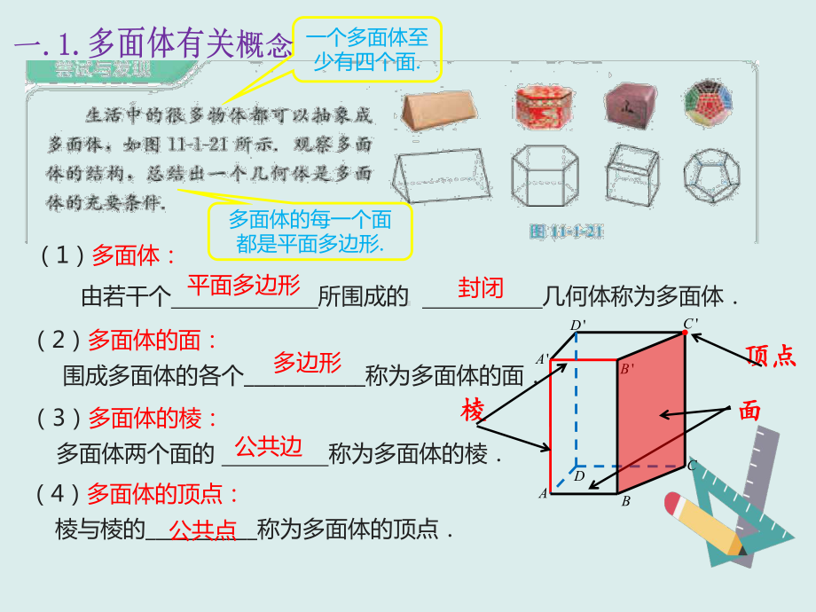 （2021新人教B版）高中数学必修第四册11.1.3多面体与棱柱ppt课件.pptx_第2页