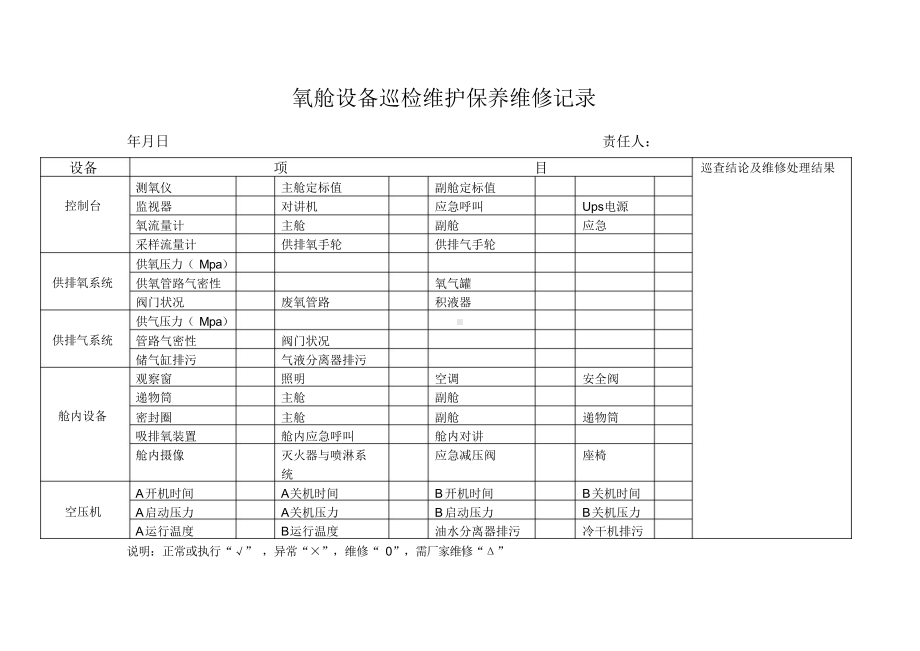 氧舱设备巡检维护保养维修记录.docx_第1页