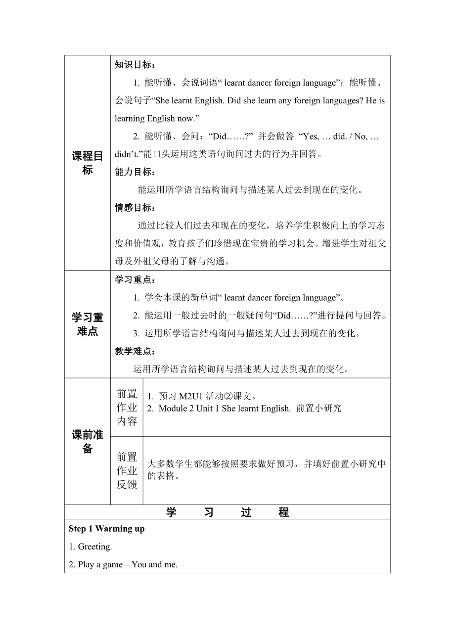 外研版（三起）五下Module 2-Unit 1 She learnt English.-教案、教学设计-公开课-(配套课件编号：90570).docx_第1页