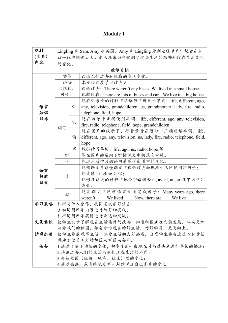 外研版（三起）五下Module 1-Unit 2 She didn't have a television.-教案、教学设计-市级优课-(配套课件编号：b044e).doc_第1页