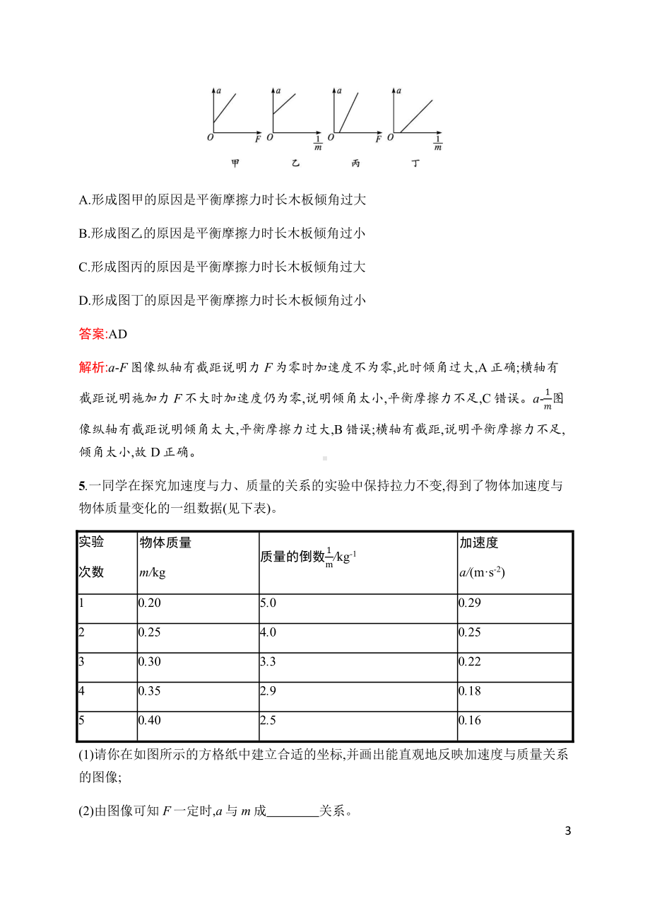 （2021新人教版）高中物理必修第一册第四章　2.实验：探究加速度与力、质量的关系（课时同步练习）含解析.docx_第3页