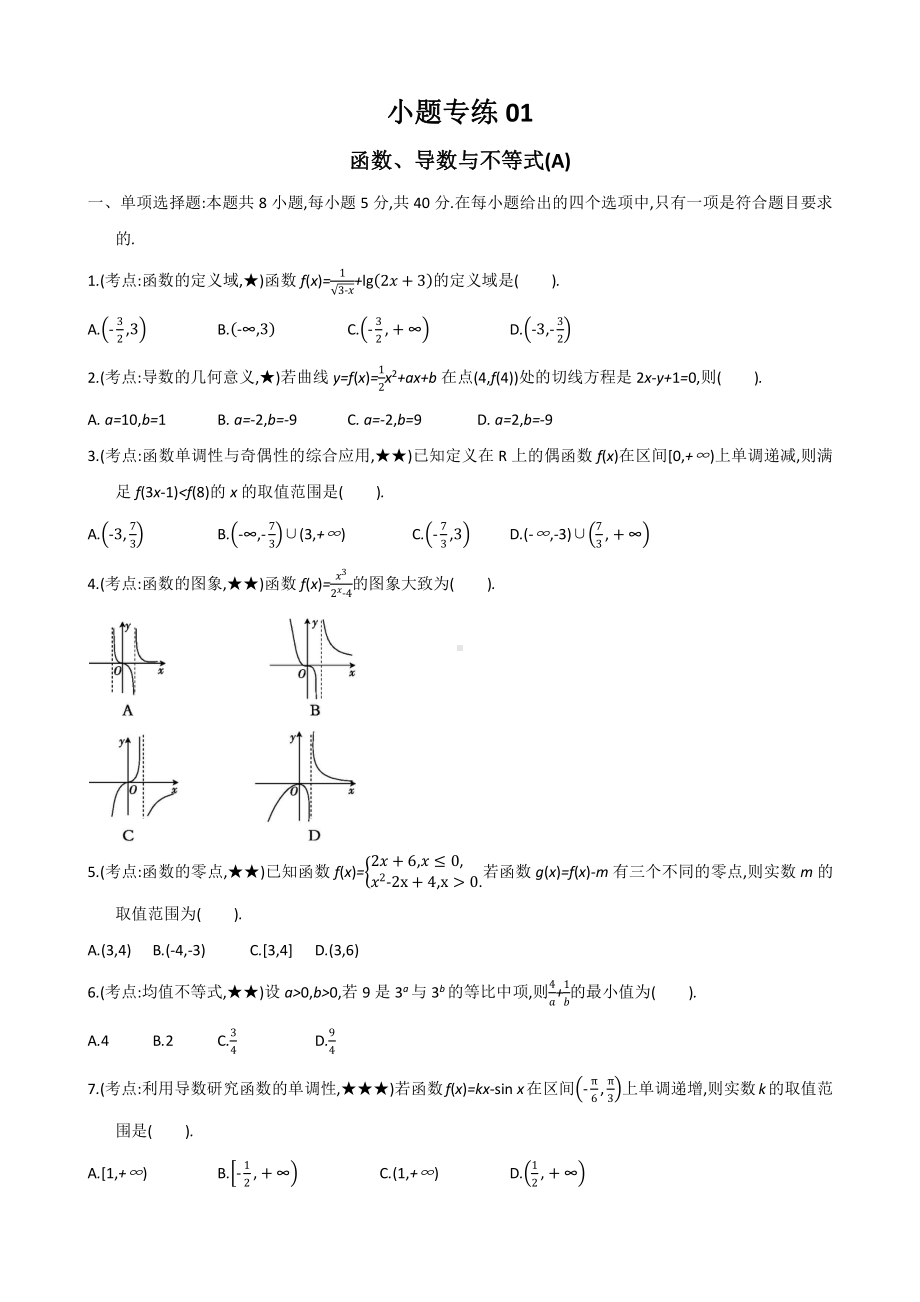 小题专练01函数、导数与不等式.pdf_第1页