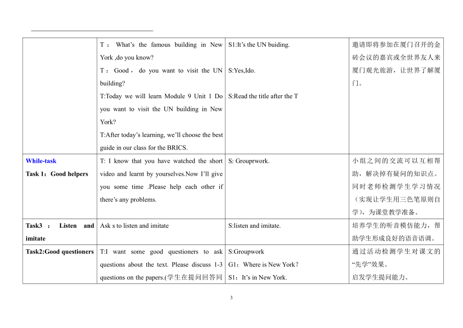 外研版（三起）六上Module 9-Unit 1 Do you want to visit the UN building -教案、教学设计-市级优课-(配套课件编号：90a9a).doc_第3页