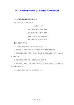 2022年新高考语文专题复习：古诗阅读 专项练习题汇编（Word版含答案）.doc