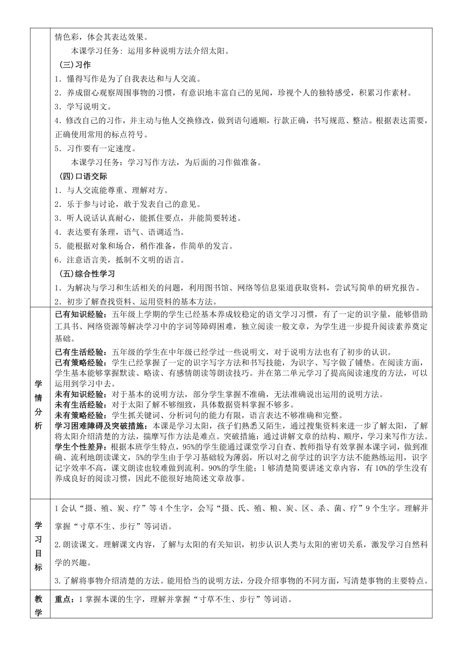 实验小学部编版五年级语文上册《太阳》备课教案.doc_第2页