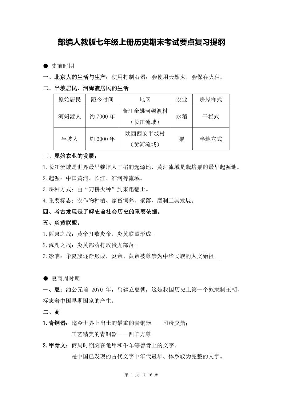 部编人教版七年级上册历史期末考试要点复习提纲（全面必备！）.doc_第1页