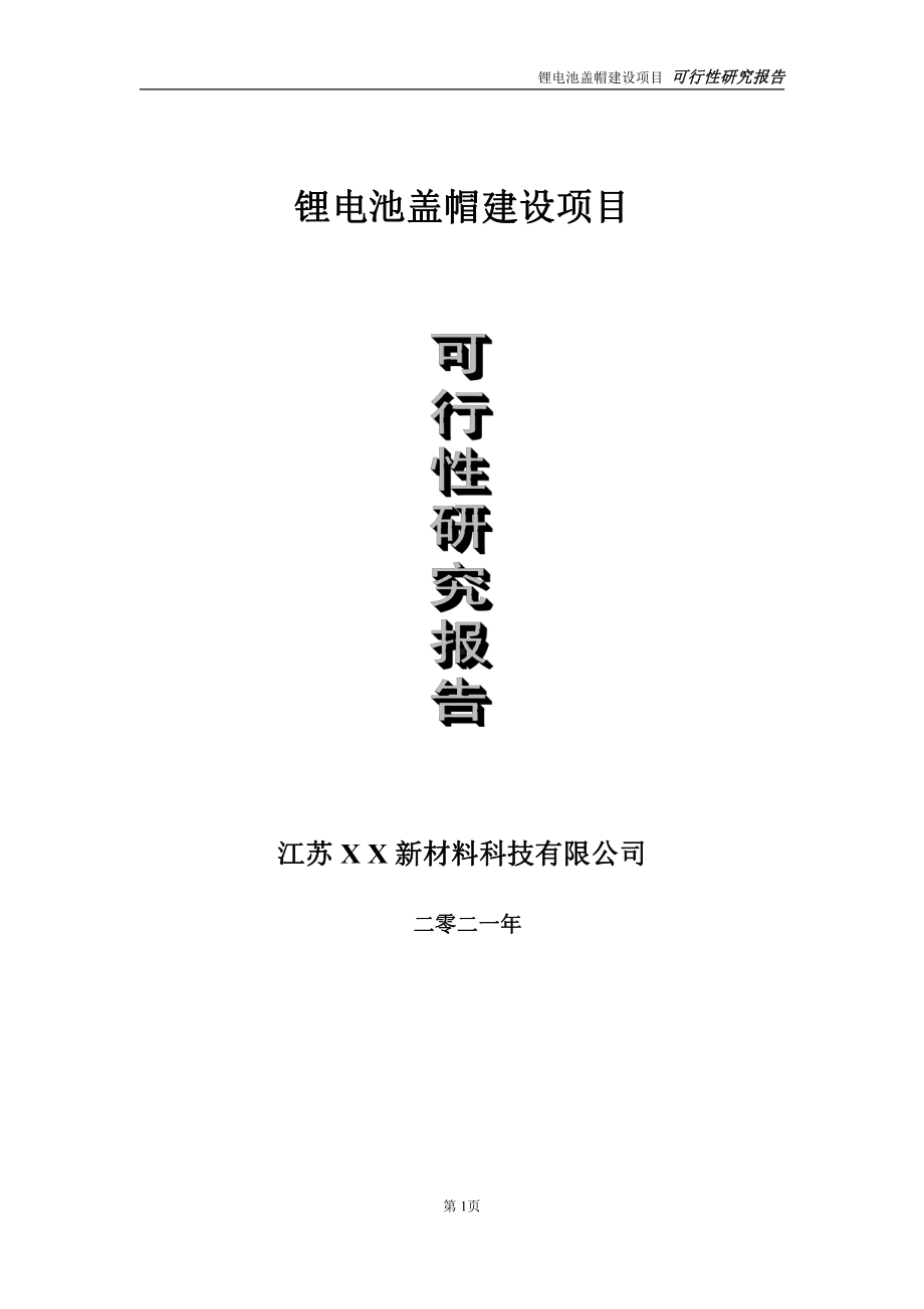 锂电池盖帽建设项目可行性研究报告-立项方案.doc_第1页