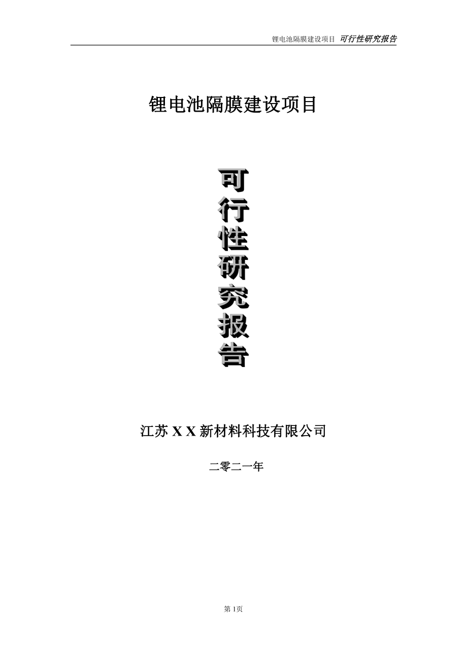 锂电池隔膜建设项目可行性研究报告-立项方案.doc_第1页