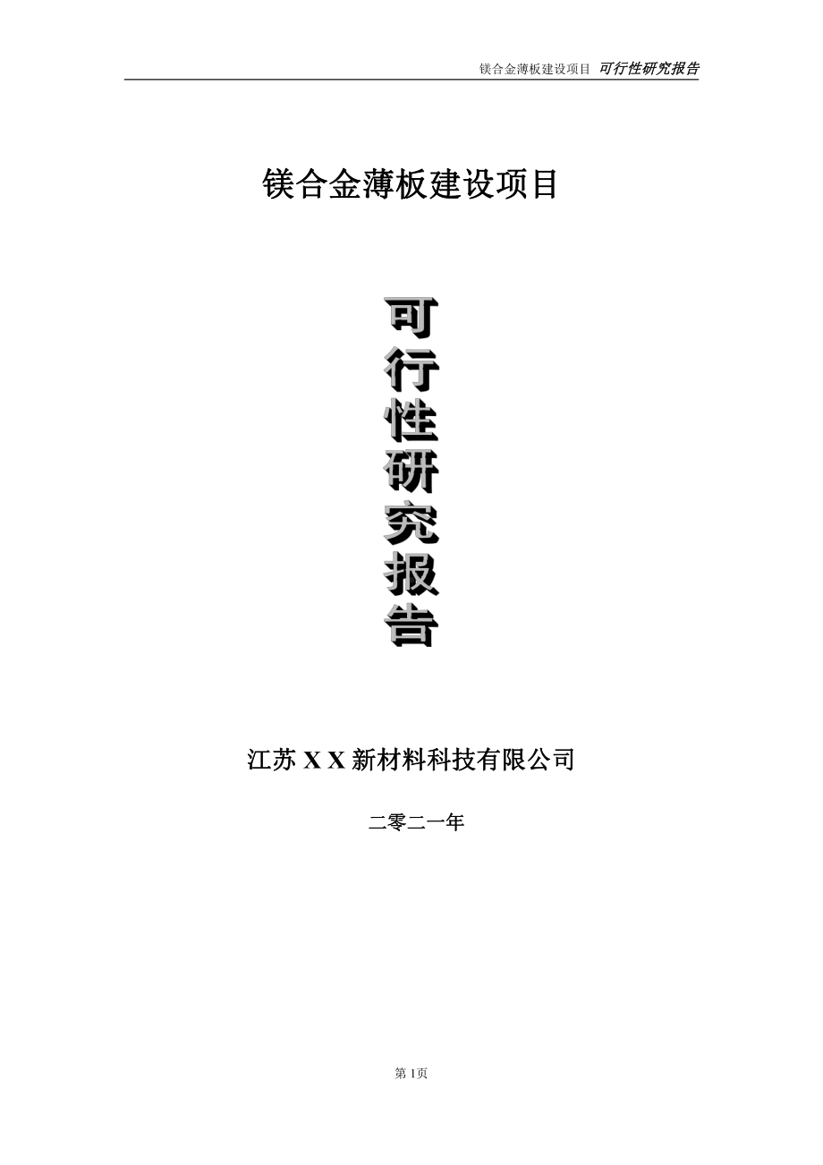 镁合金薄板建设项目可行性研究报告-立项方案.doc_第1页