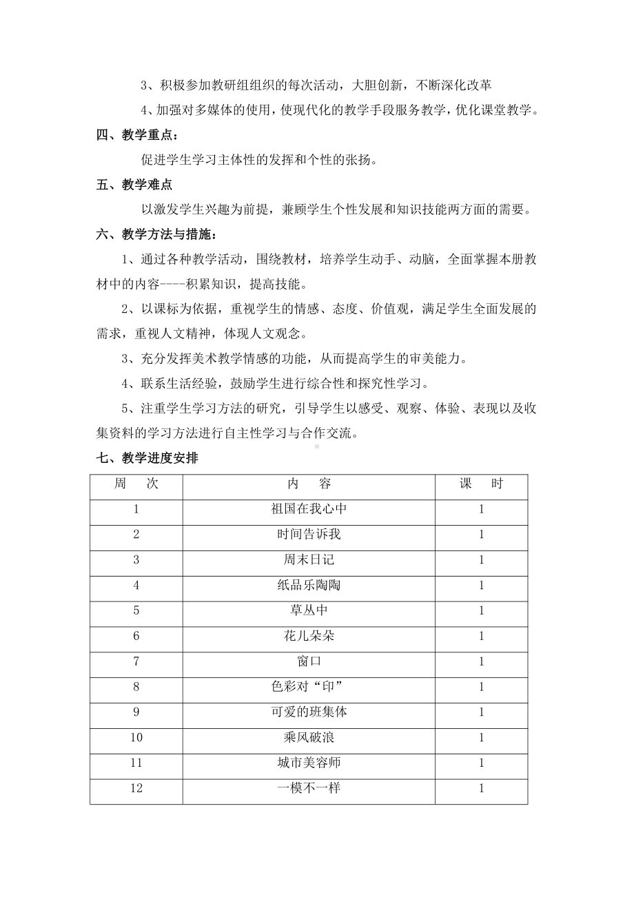 小学学年度四年级上学期美术教学教研计划.doc_第2页