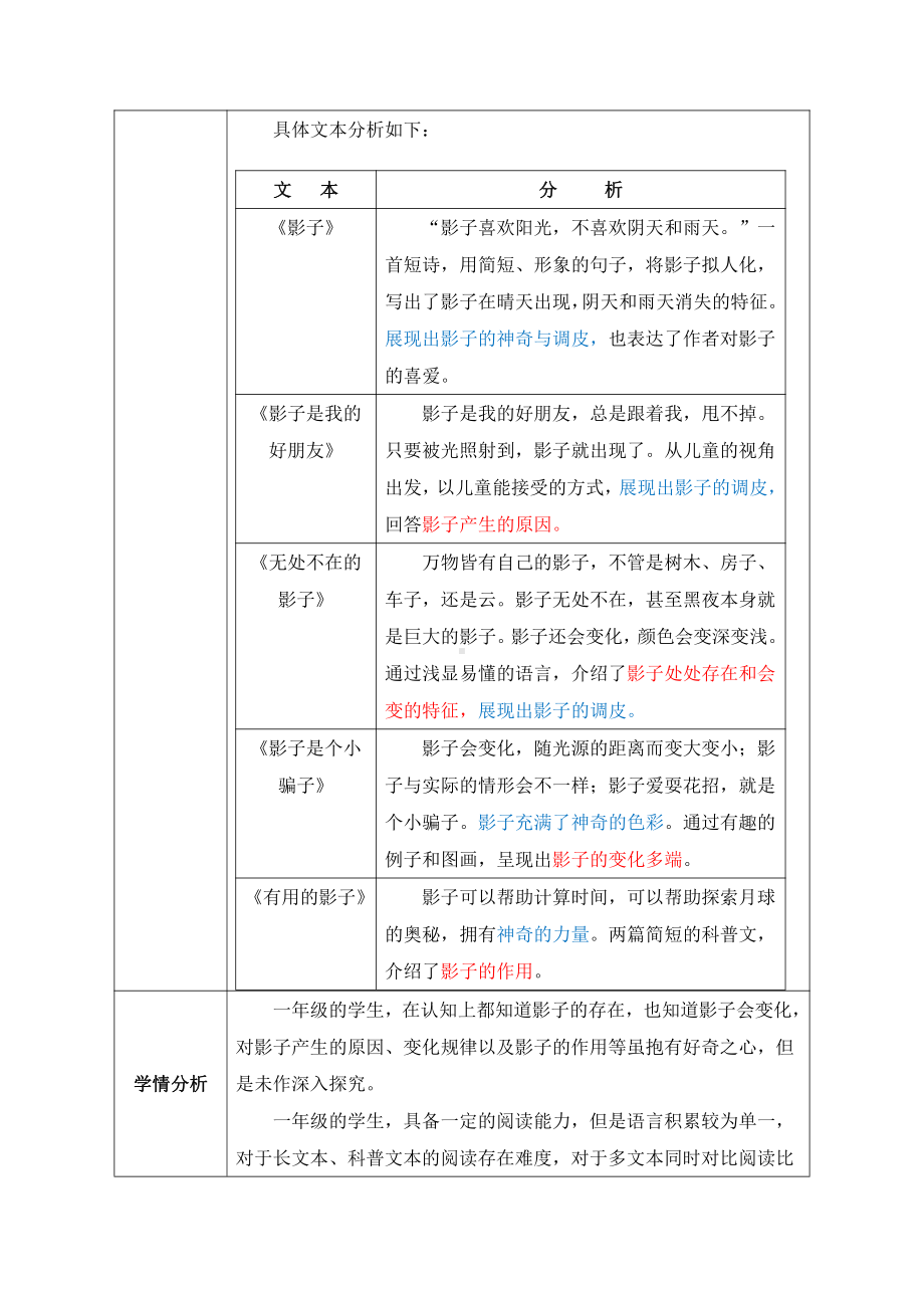 一年级群文阅读：《调皮的影子》教案2021年群文阅读教学设计评选活动获奖作品11页.pdf_第2页