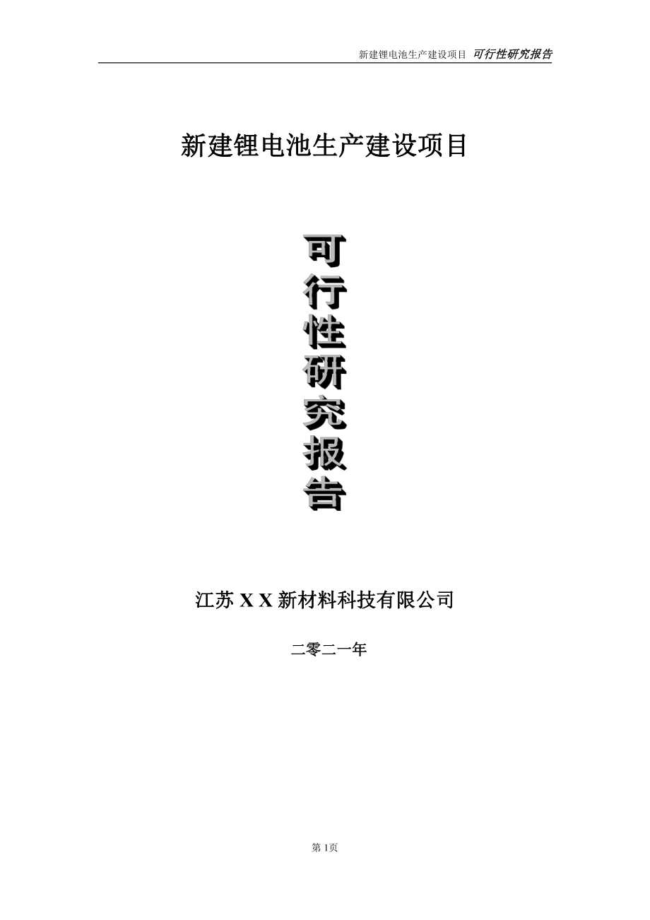 新建锂电池生产建设项目可行性研究报告-立项方案.doc_第1页