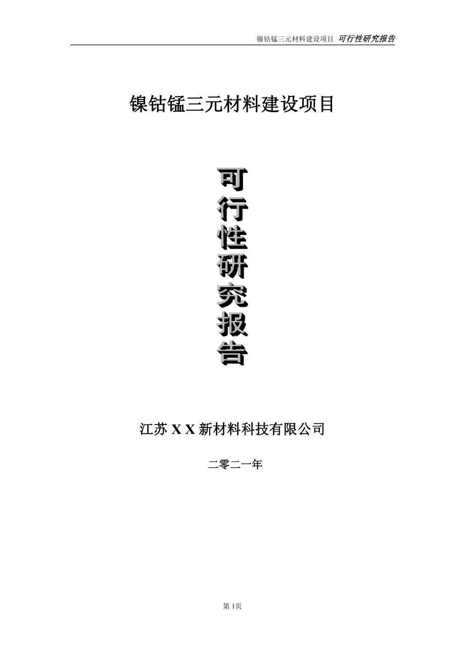 镍钴锰三元材料项目可行性研究报告-立项方案.doc_第1页