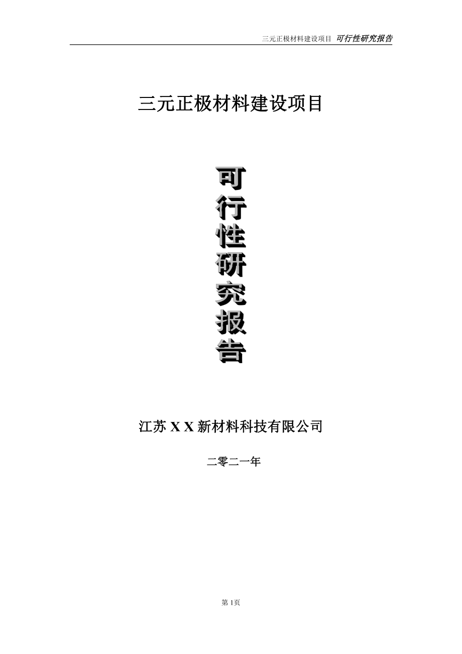 三元正极材料建设项目可行性研究报告-立项方案.doc_第1页