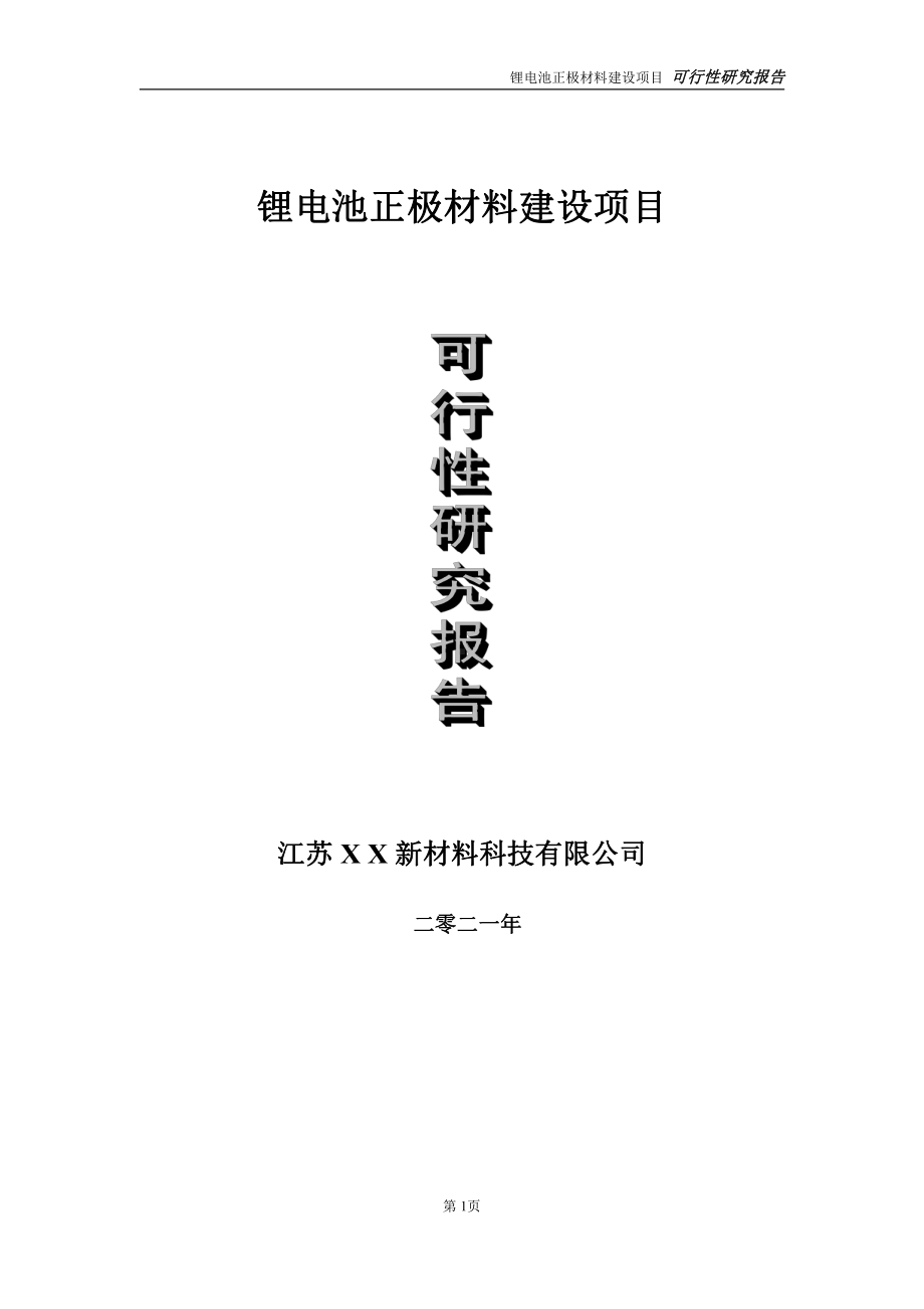 锂电池正极材料建设项目可行性研究报告-立项方案.doc_第1页